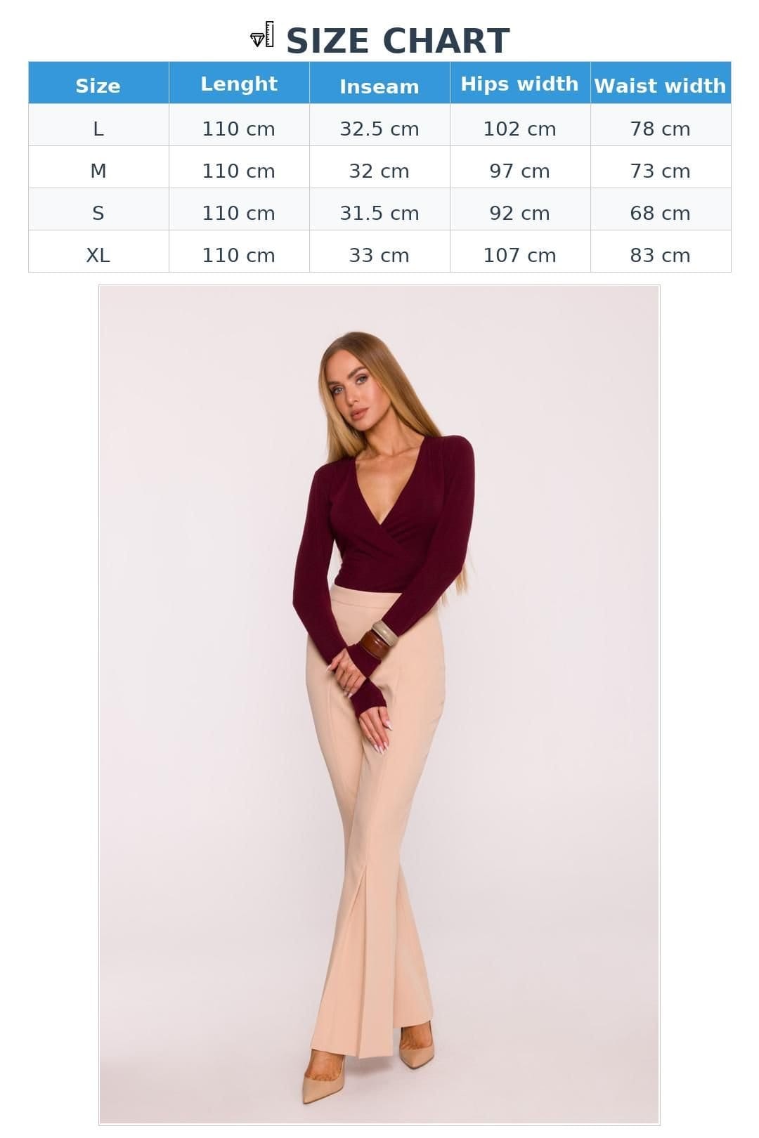 Love Lace Love Lace Women's Elegant Flared High Waisted Suit Trousers in Beige - 4