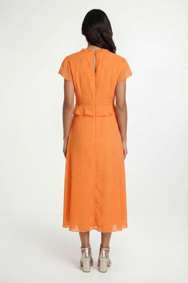 Wallis Wallis Women's Metallic Polka Dot Ruffle Midi Dress in Orange - 2