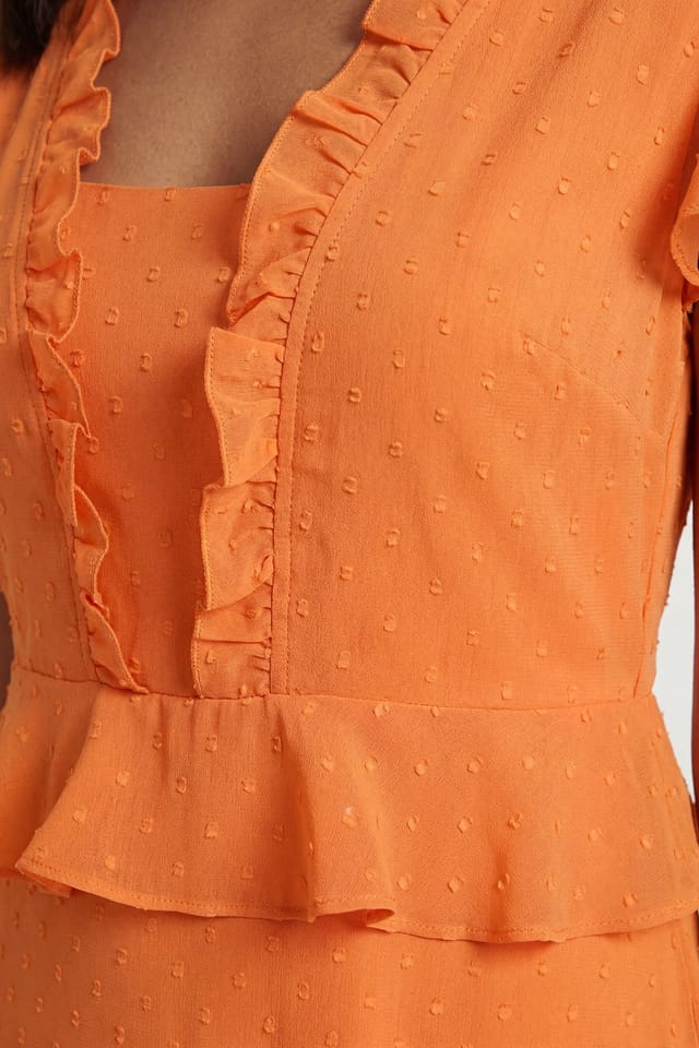 Wallis Wallis Women's Metallic Polka Dot Ruffle Midi Dress in Orange - 3