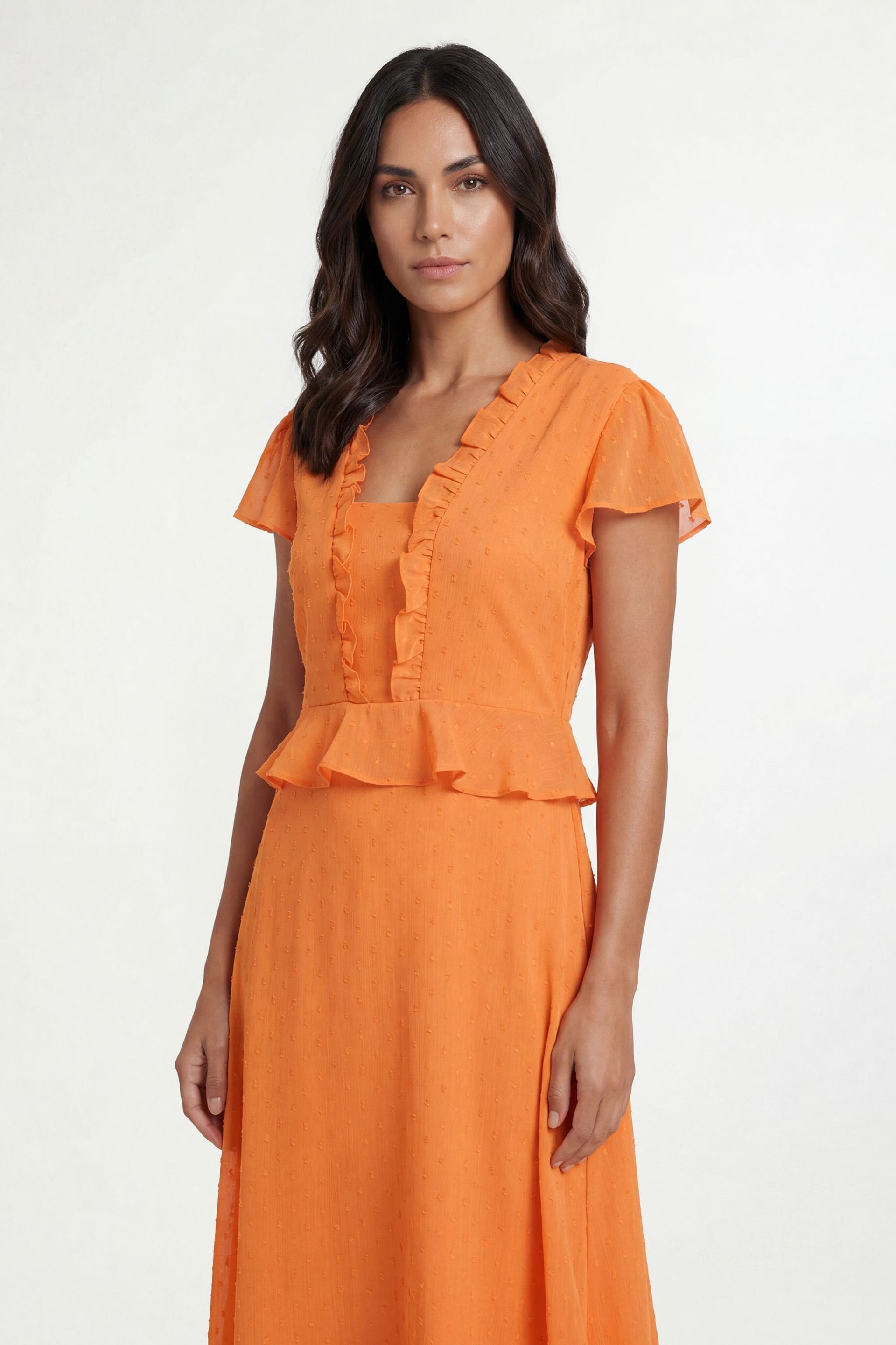 Wallis Wallis Women's Metallic Polka Dot Ruffle Midi Dress in Orange - 4