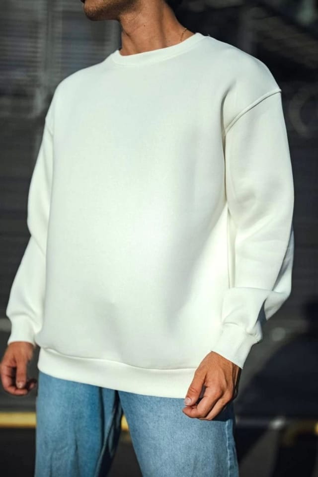Janes Janes Men's Basic Crew Neck Sweatshirt in White - 2