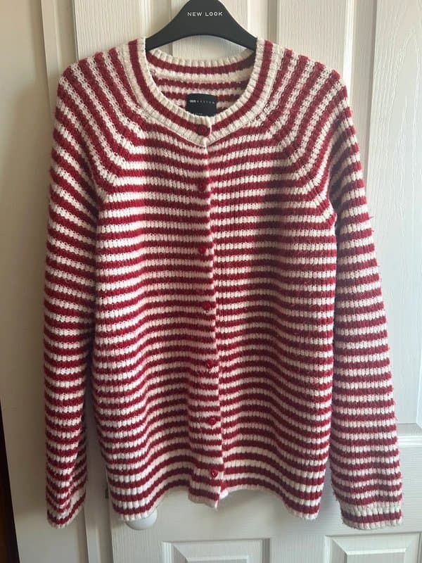 ASOS red and white stripy knitted oversized cardigan