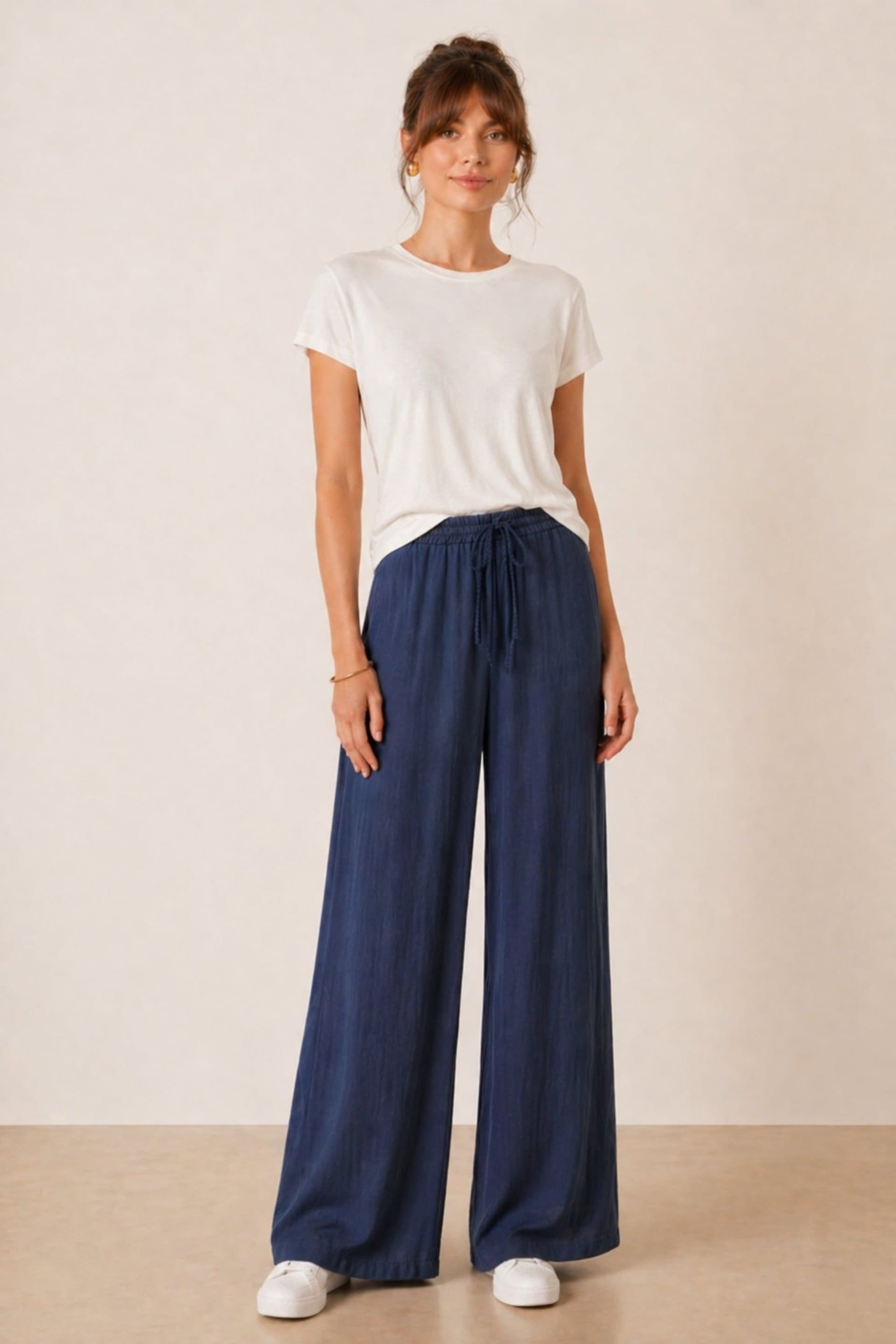 Style Cheat Style Cheat Women's Elasticated Tie Front Denim Trouser in Blue