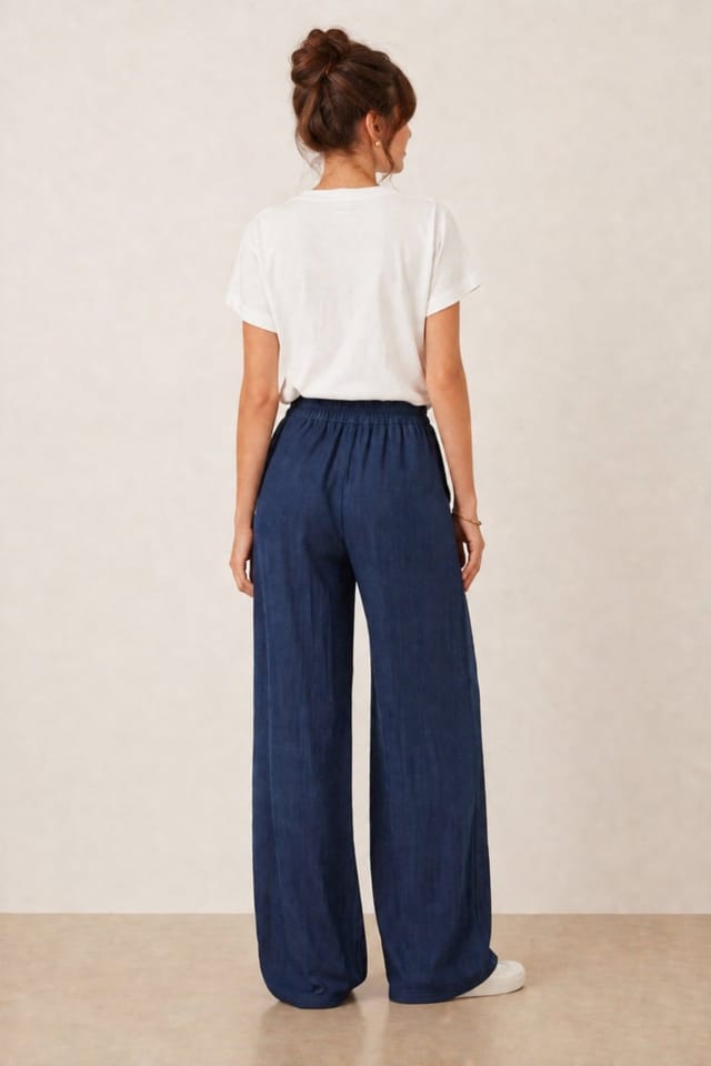 Style Cheat Style Cheat Women's Elasticated Tie Front Denim Trouser in Blue - 2
