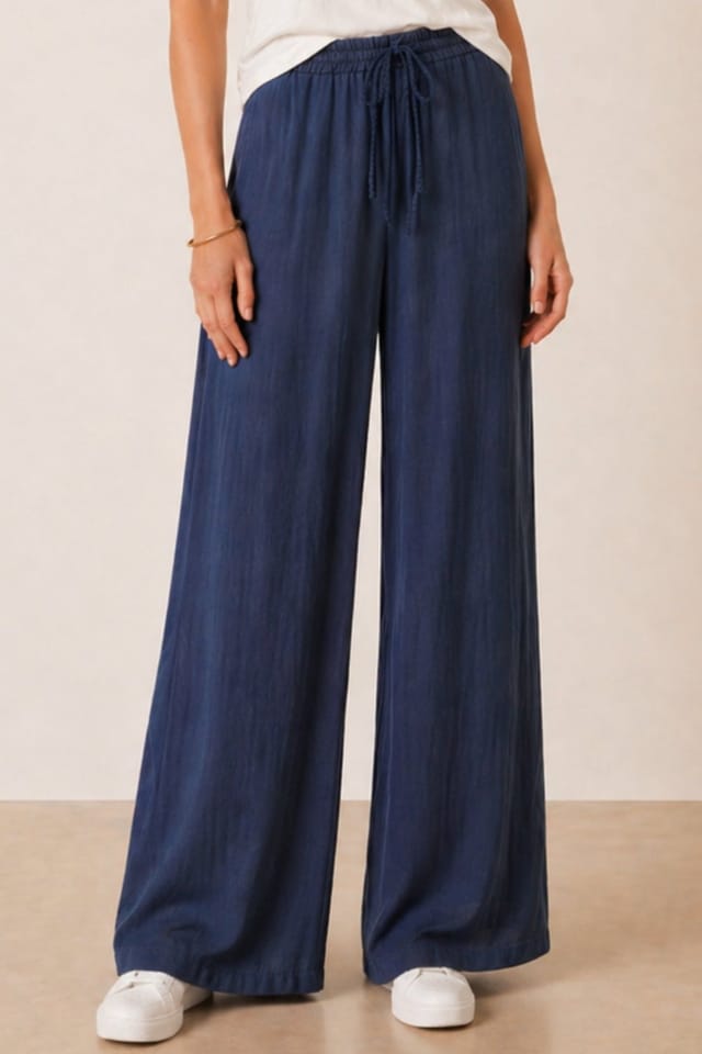 Style Cheat Style Cheat Women's Elasticated Tie Front Denim Trouser in Blue - 3