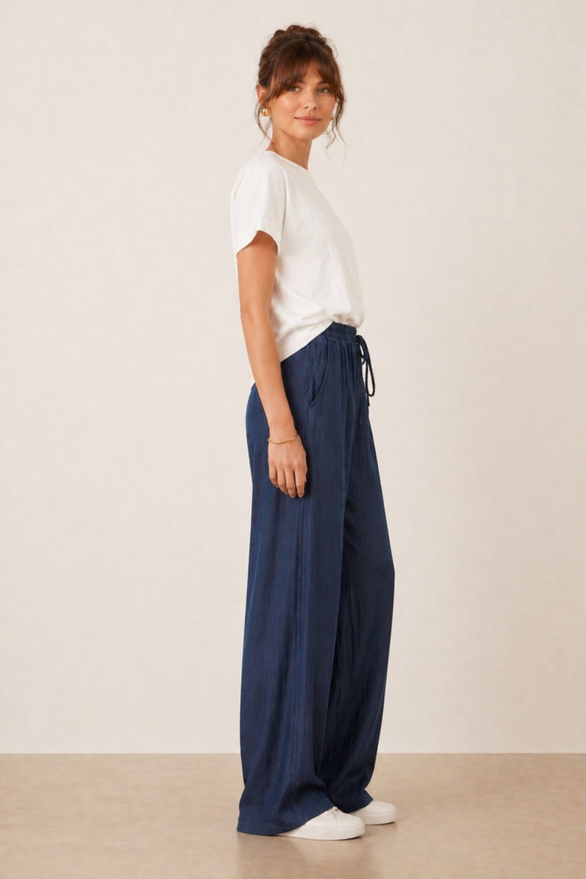Style Cheat Style Cheat Women's Elasticated Tie Front Denim Trouser in Blue - 4