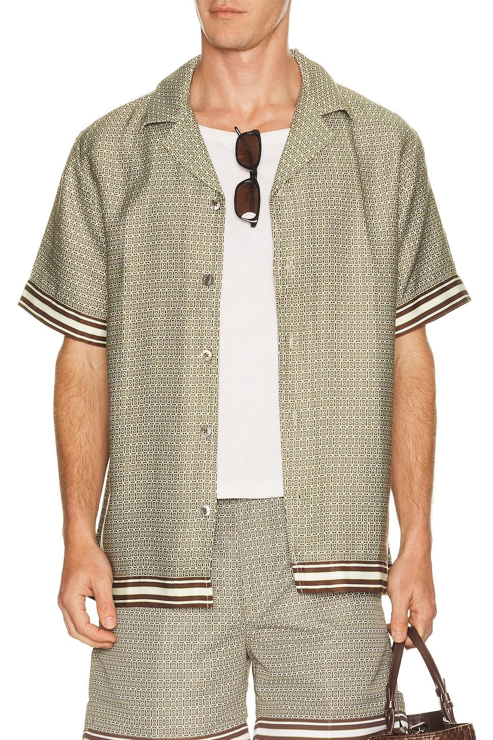 Revolve Light Brown Printed Shirt and Shorts Set