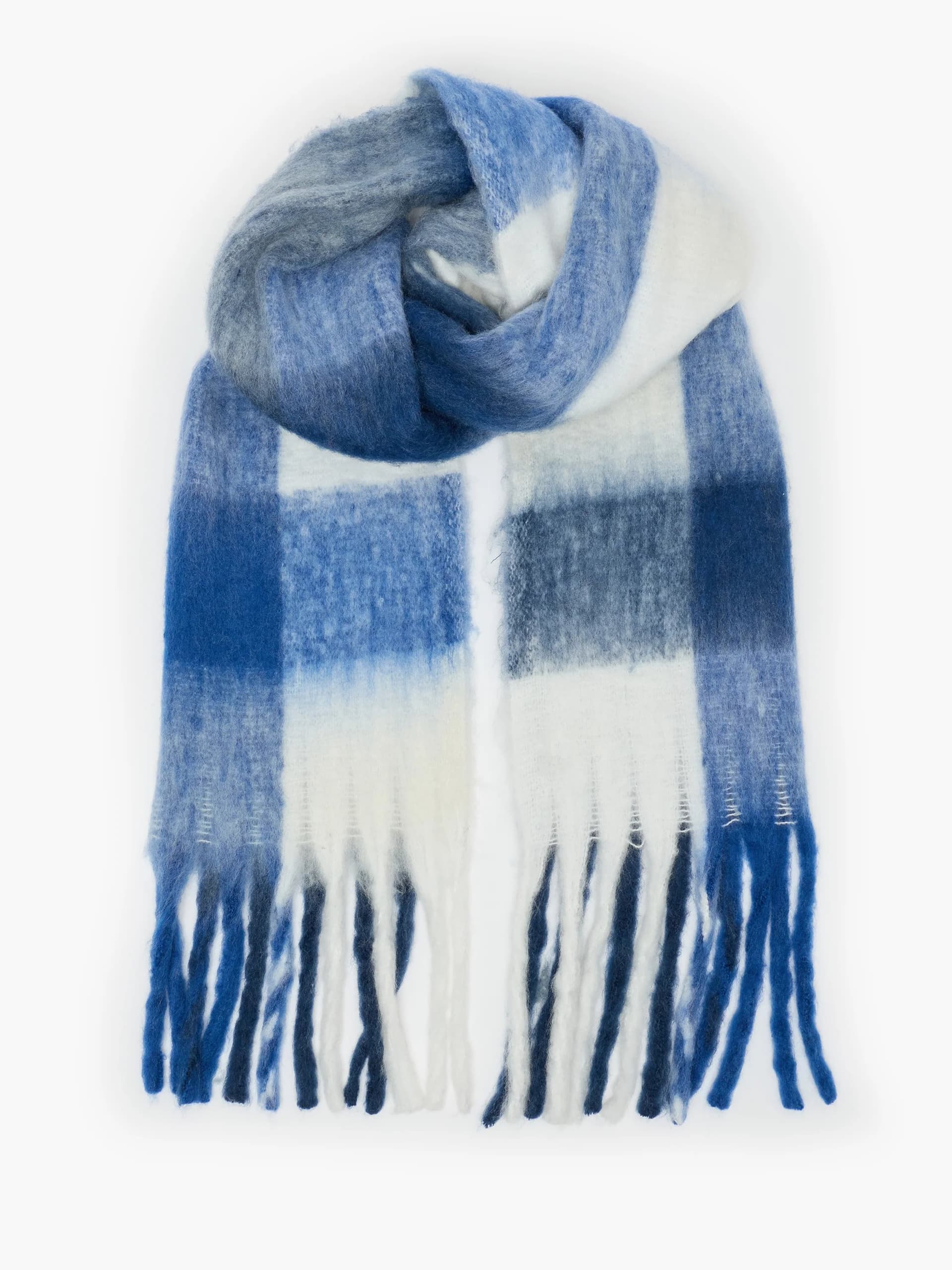 French Connection Blue Brushed Small Check Scarf Multi Blue