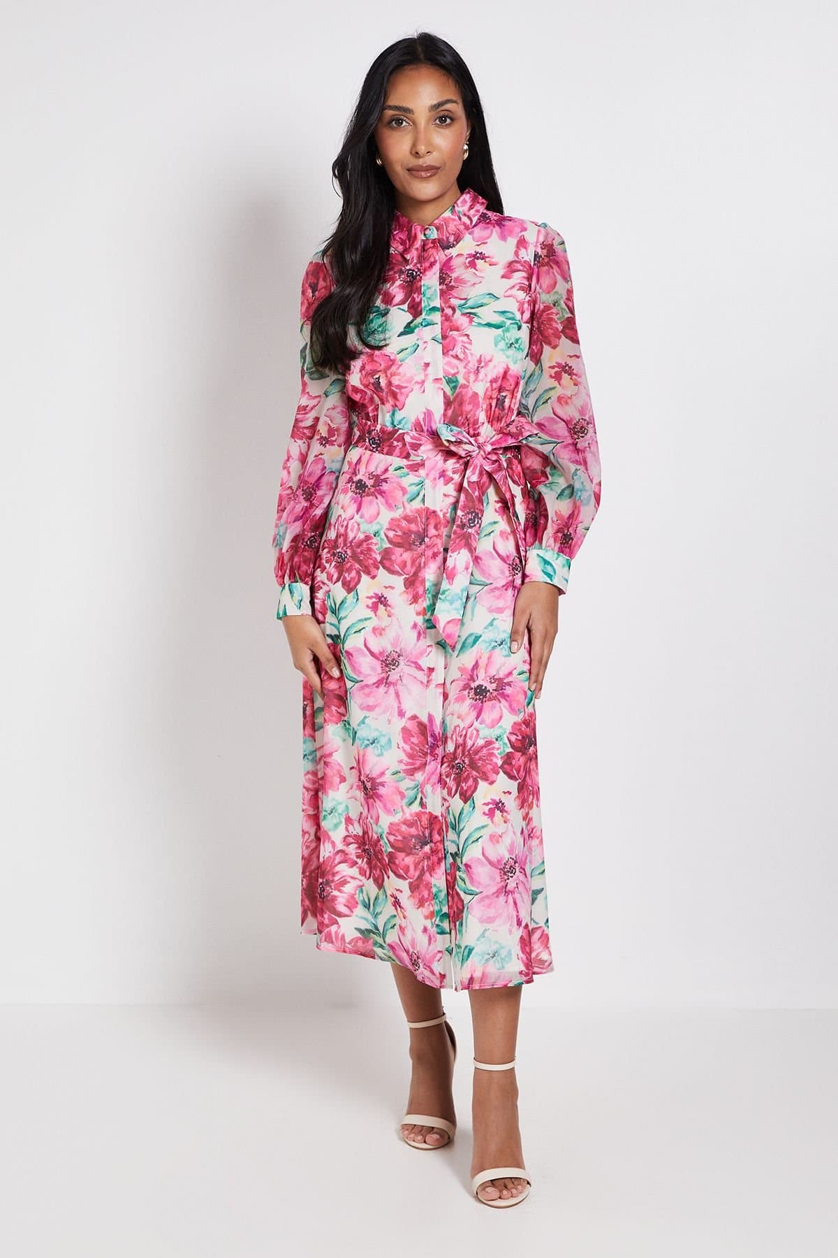 Wallis Wallis Women's Petite Floral Organza Shirt Midi Dress in Ivory