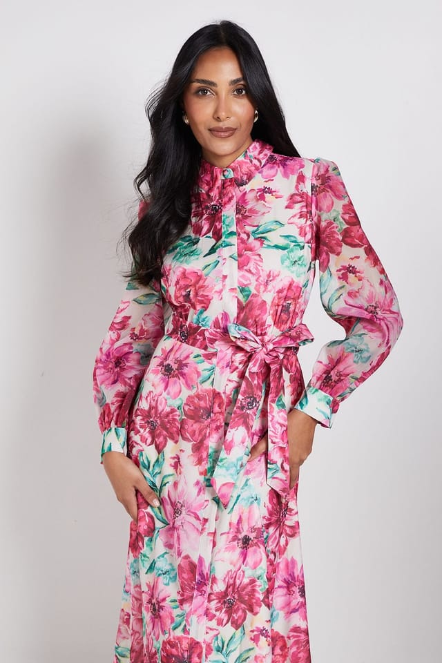 Wallis Wallis Women's Petite Floral Organza Shirt Midi Dress in Ivory - 2