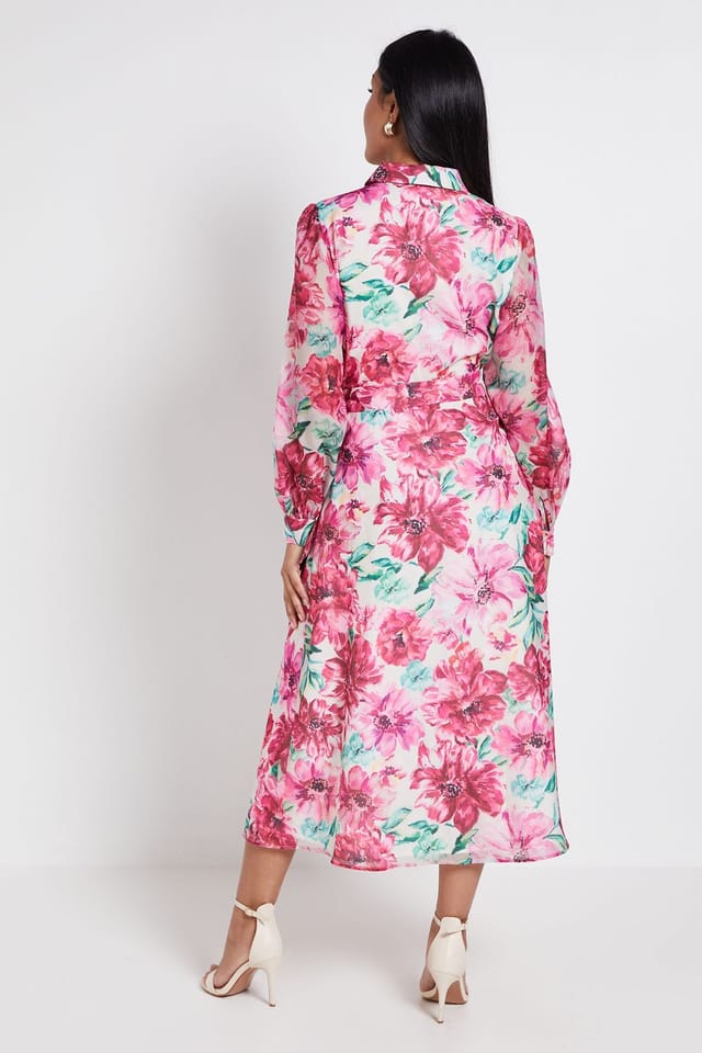 Wallis Wallis Women's Petite Floral Organza Shirt Midi Dress in Ivory - 3