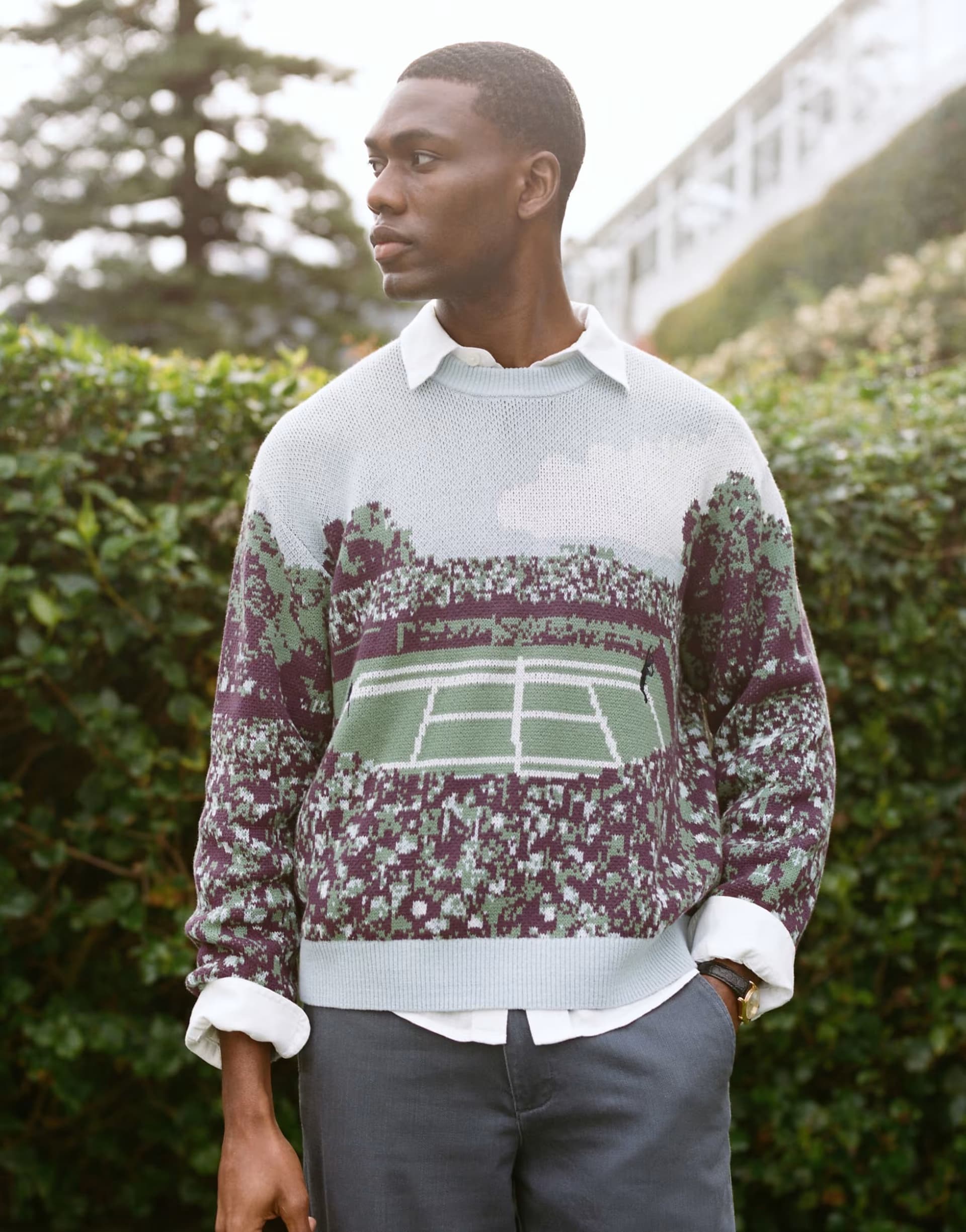 ASOS Abercrombie & Fitch tennis inspired graphic knitted crew neck jumper in multi