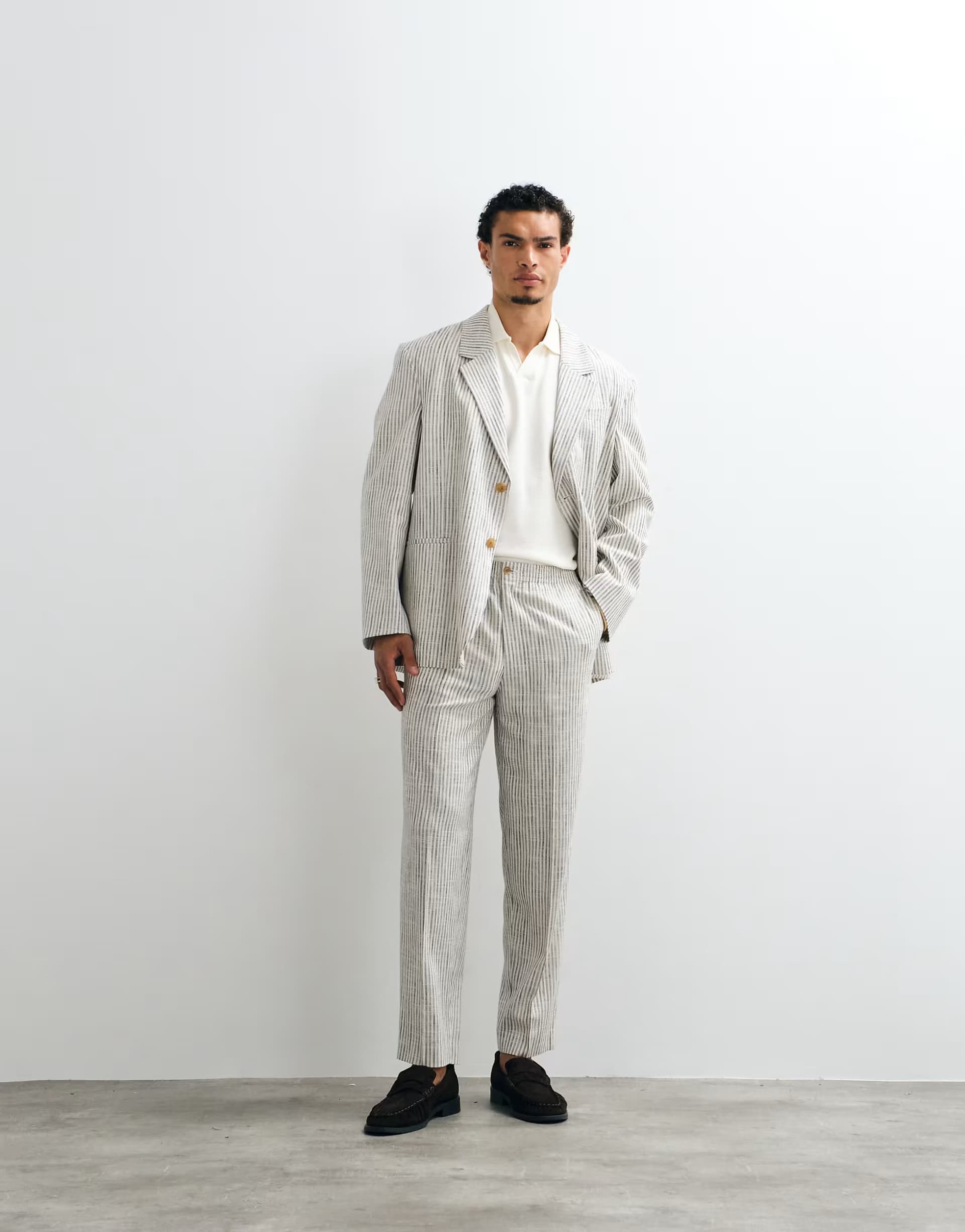 ASOS ASOS DESIGN oversized tapered suit trousers with elasticated waistband in ecru stripe