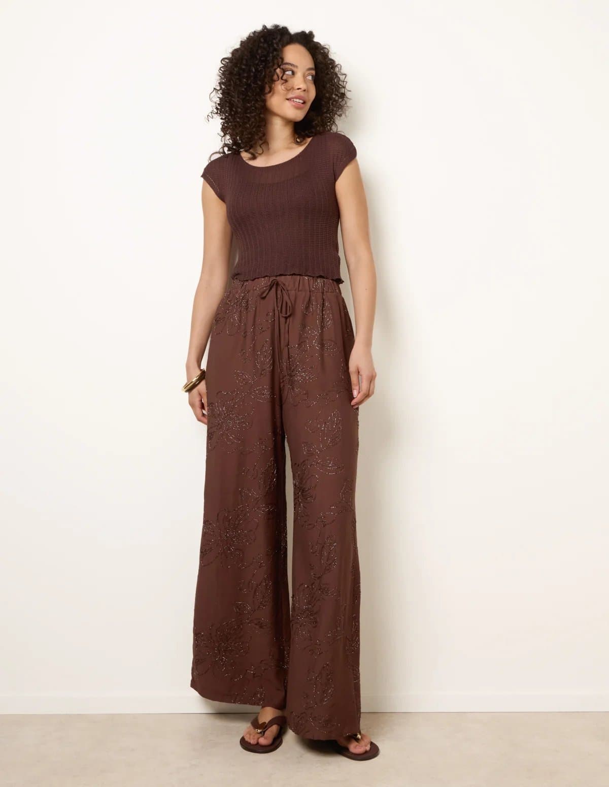 Blue Vanilla Embroidered Pattern Wide-Leg Trousers