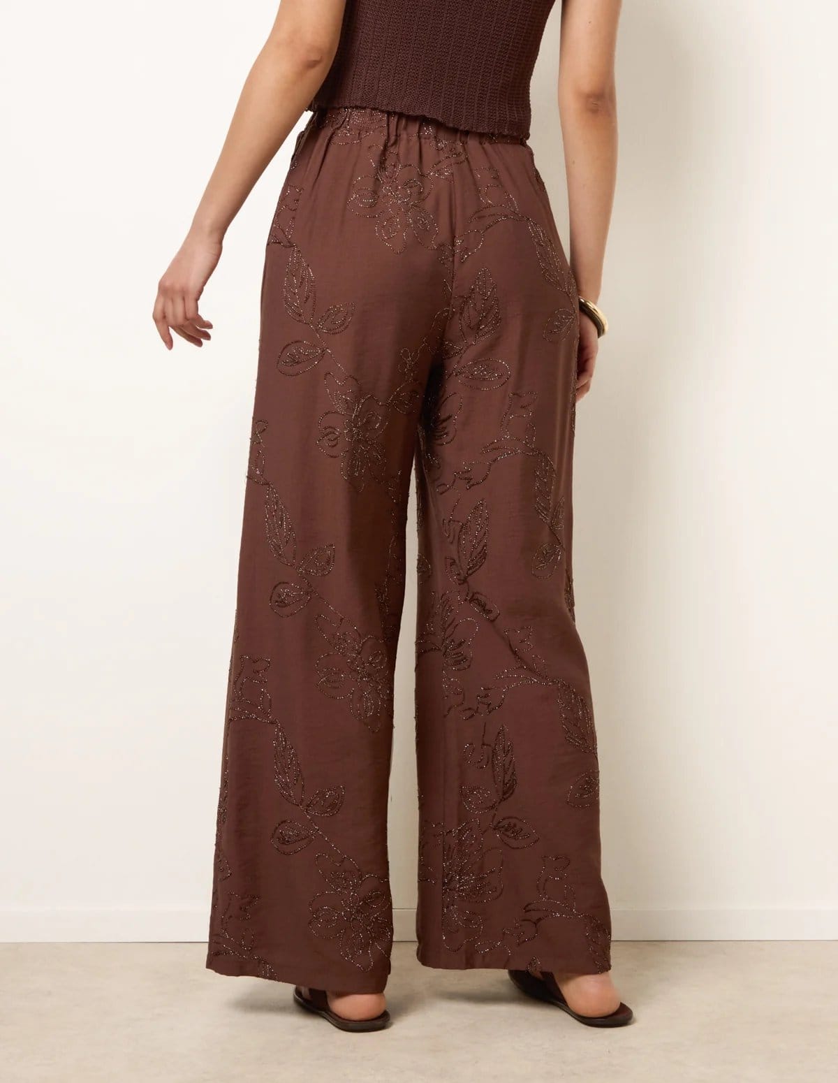 Blue Vanilla Embroidered Pattern Wide-Leg Trousers - 4