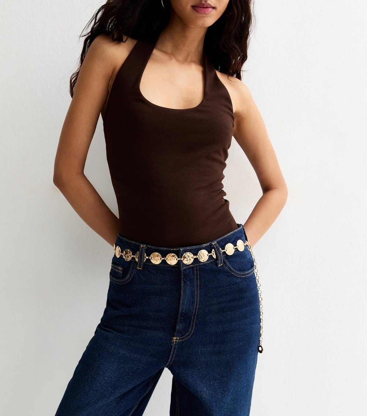 New Look Gold Tone Hammered Disc Chain Belt New Look