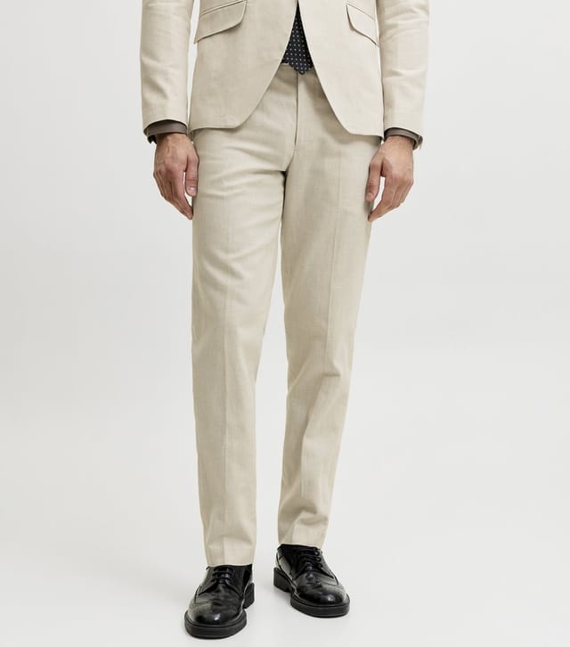 jack & jones Men's Cream Cotton Rich Regular Tailored Trousers Jack & Jones New Look - 2