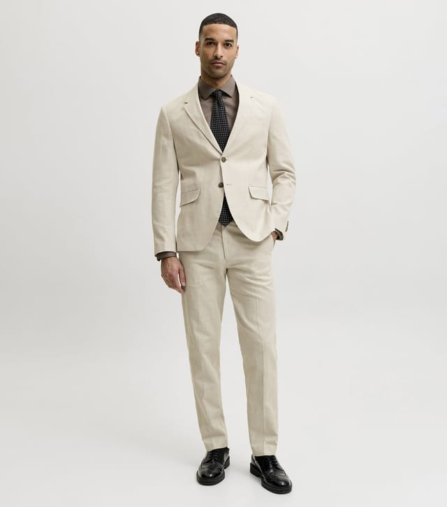 jack & jones Men's Cream Cotton Rich Regular Tailored Trousers Jack & Jones New Look - 3