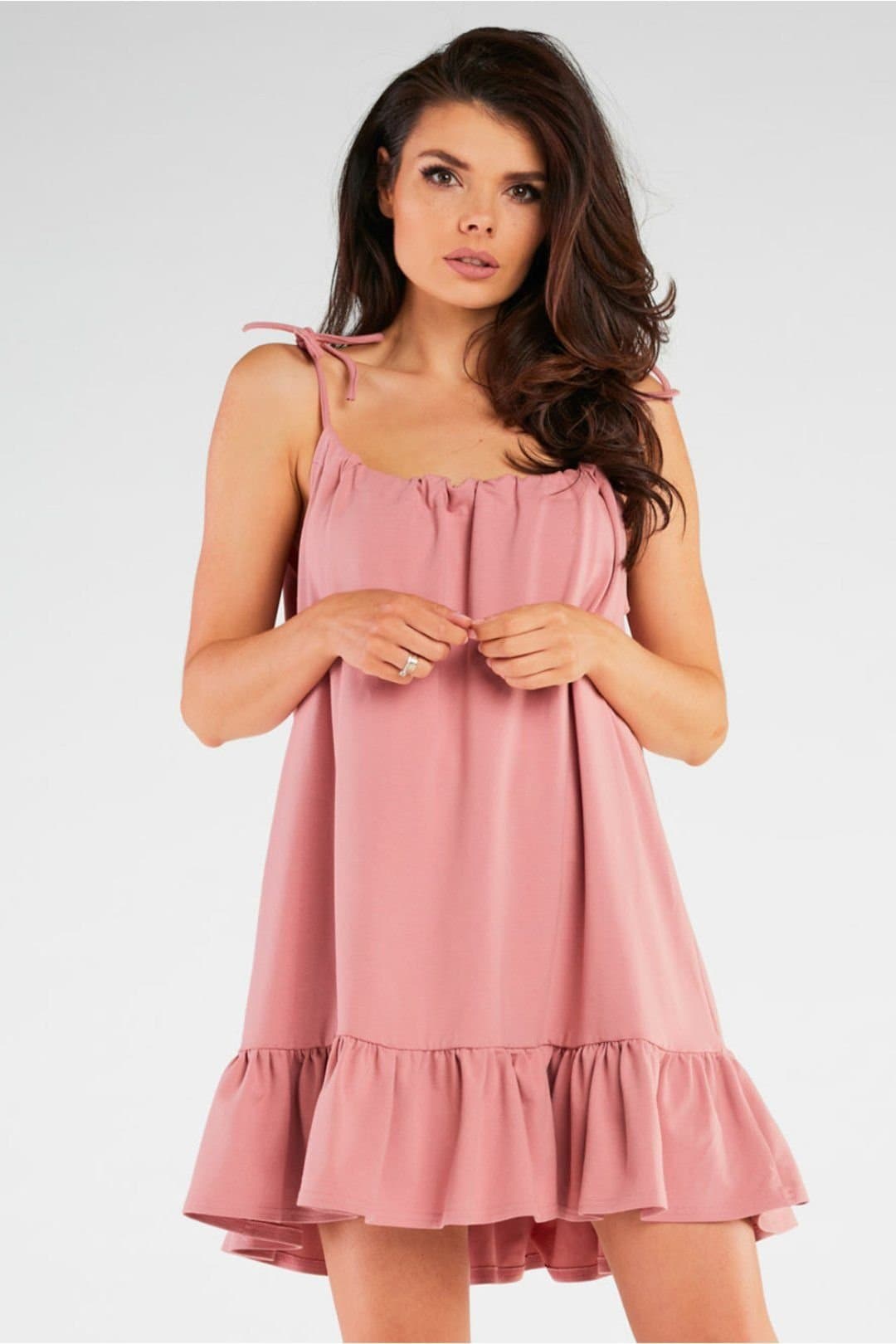 Love Lace Love Lace Women's Soft Knit A Line Summer Dress with Frill in Pink