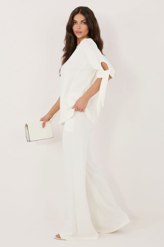 Love Lace Love Lace Women's Viscose Elastane Blouse & Wide Leg Trouser Set Style 227027 in Off-White - 3