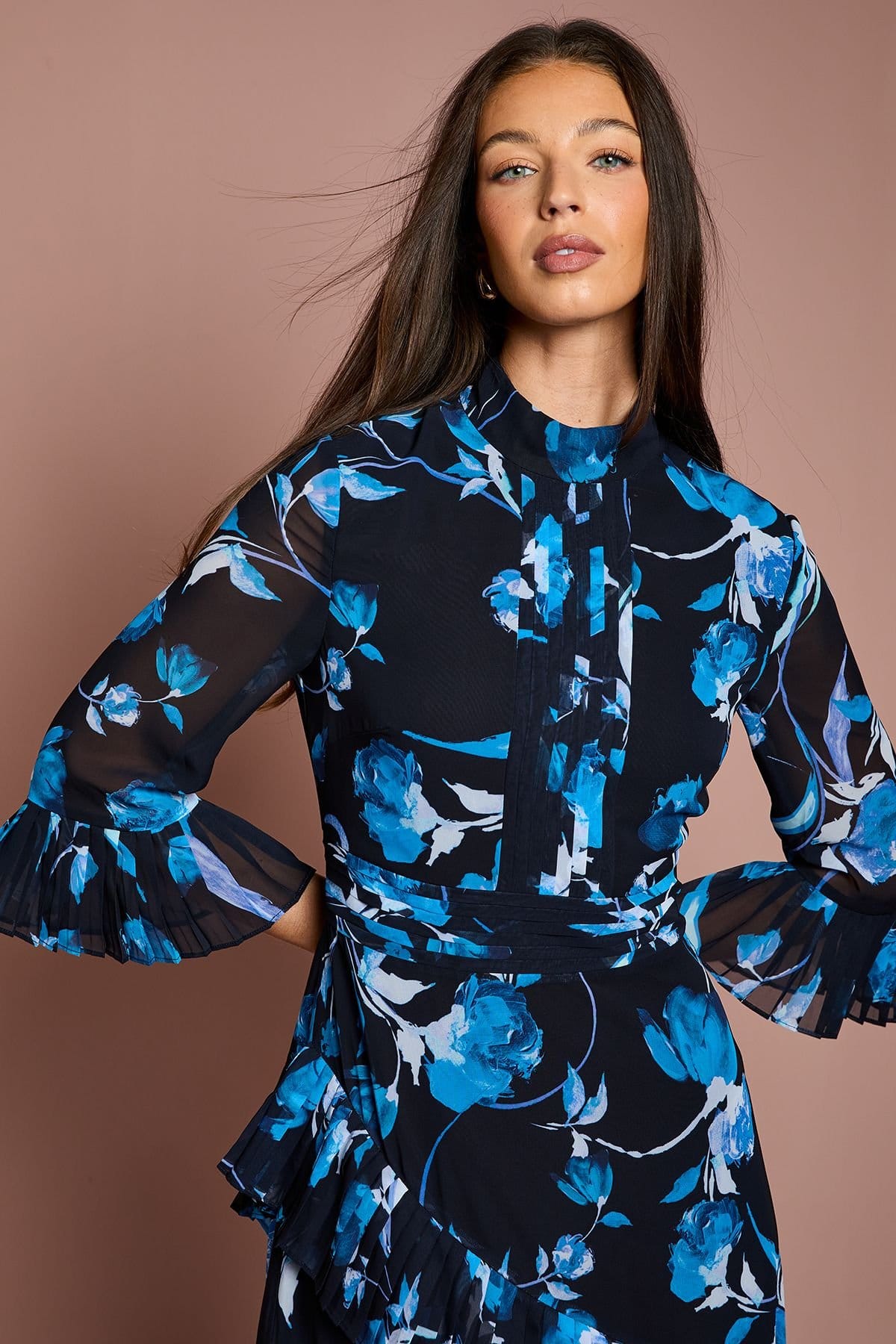 Coast Coast Women's Pleated Frill Chiffon Maxi Dress in Navy - 4