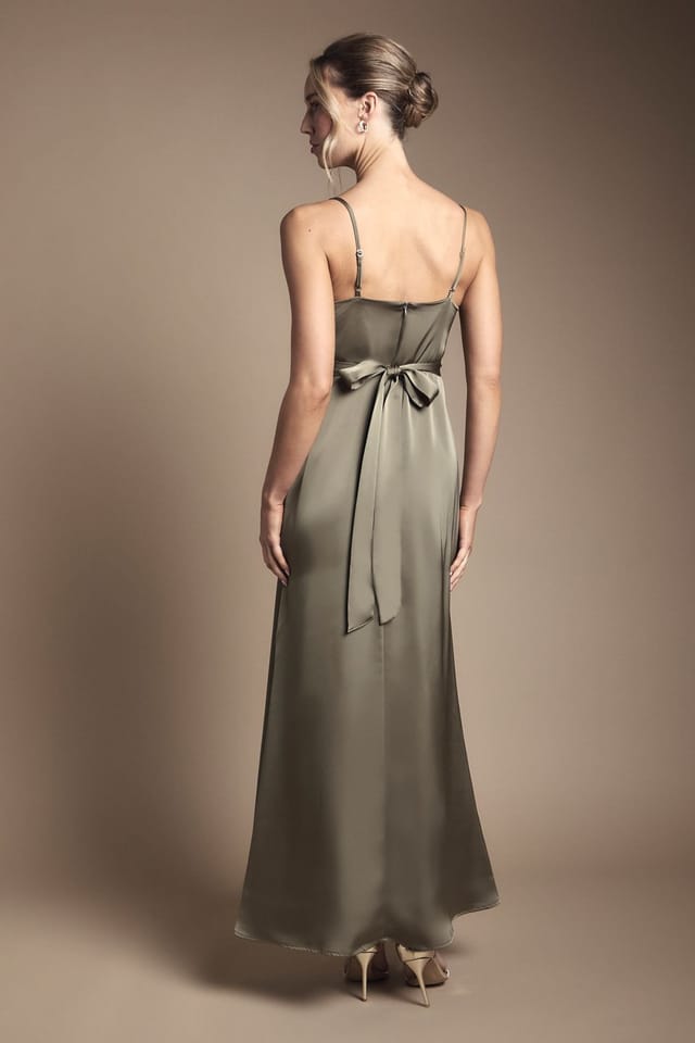 Coast Coast Women's Wrap Waist Satin Cami Bridesmaid Dress in Olive - 3