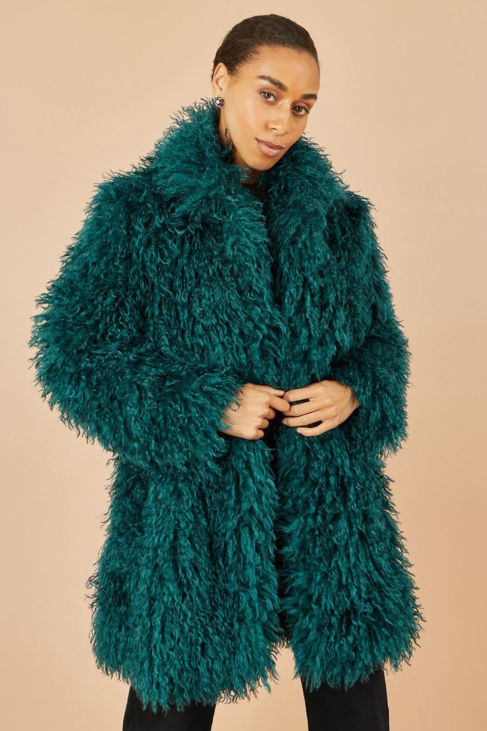 Yumi Yumi Women's Teal Luxe Long Hair Fur Coat