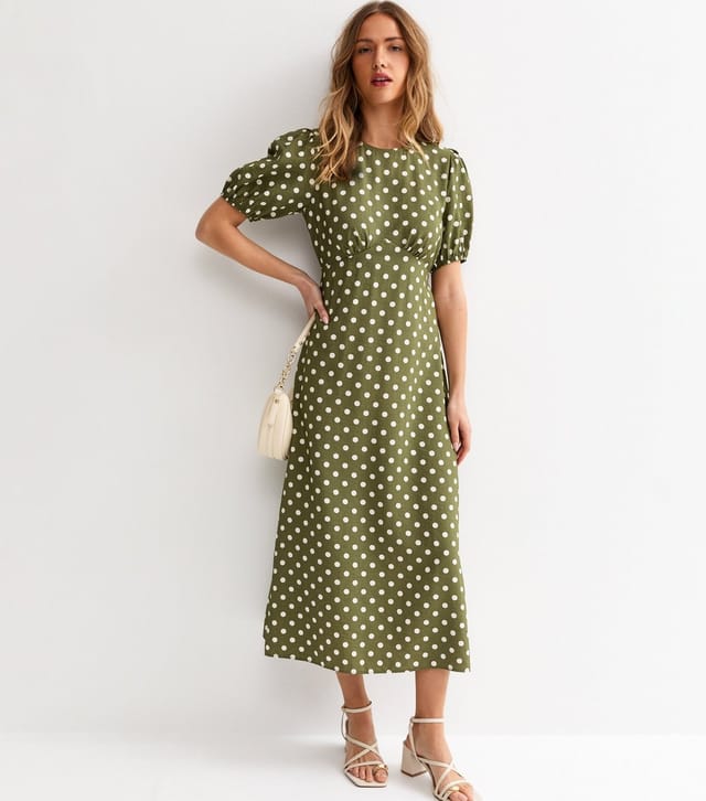 New Look Women's Khaki Polka Dot Crew Neck Midi Dress New Look - 2