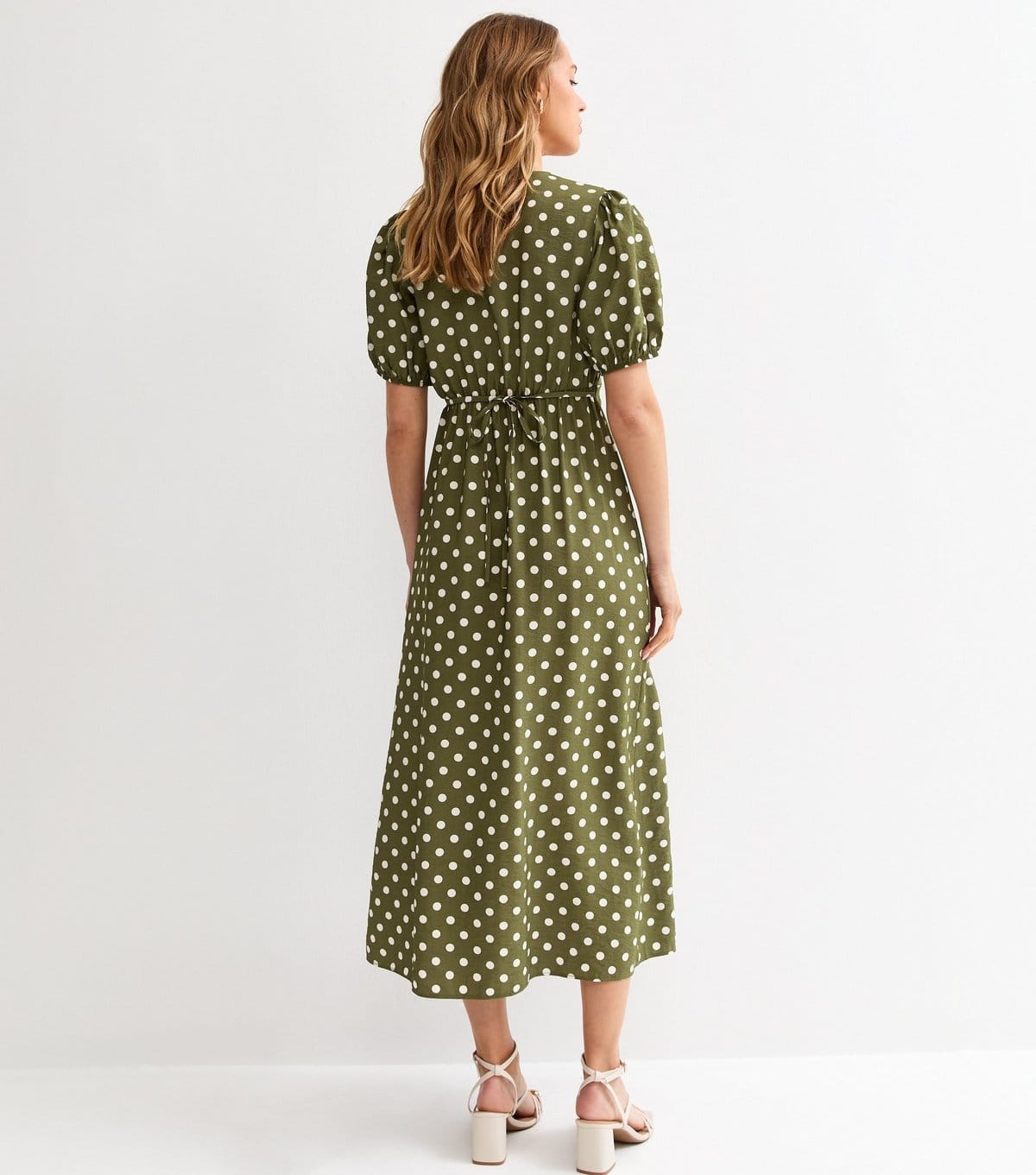 New Look Women's Khaki Polka Dot Crew Neck Midi Dress New Look - 4