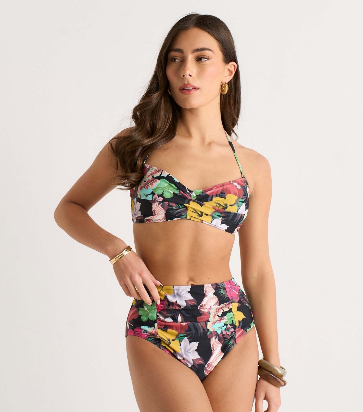 Gini London Women's Multicolour Floral Print Gathered Front Bikini Top Gini London New Look - 1