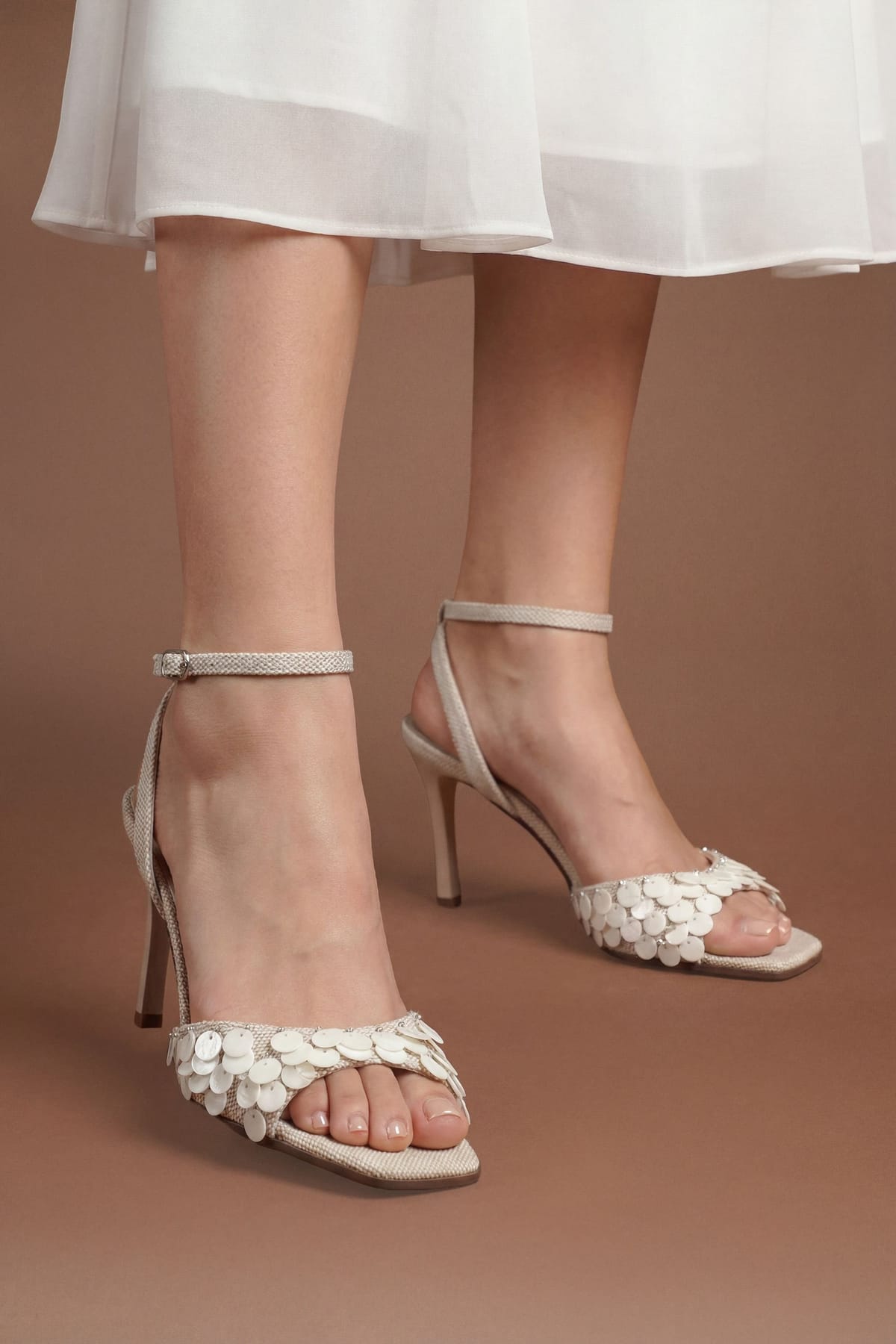 Coast Coast Women's Claudia Woven Faux Shell Detail High Stiletto Heeled Sandals in Beige - 1