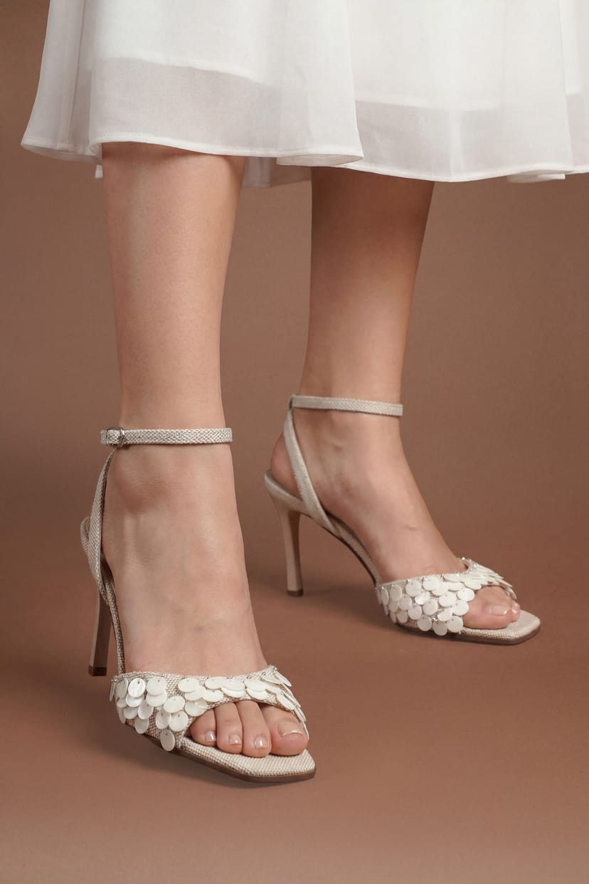 Coast Coast Women's Claudia Woven Faux Shell Detail High Stiletto Heeled Sandals in Beige - 1