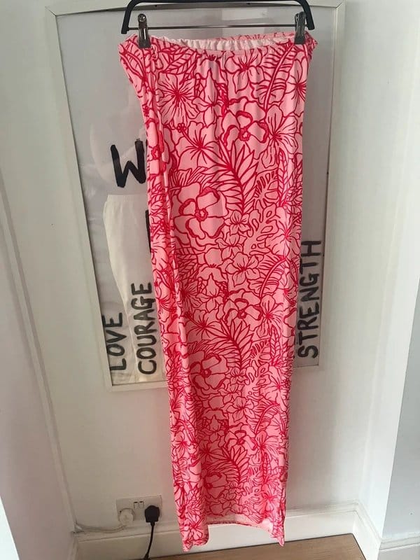 PrettyLittleThing PrettyLittleThing pink & red floral maxi dress features a fitted, strapless bandeau holiday, summer - 1