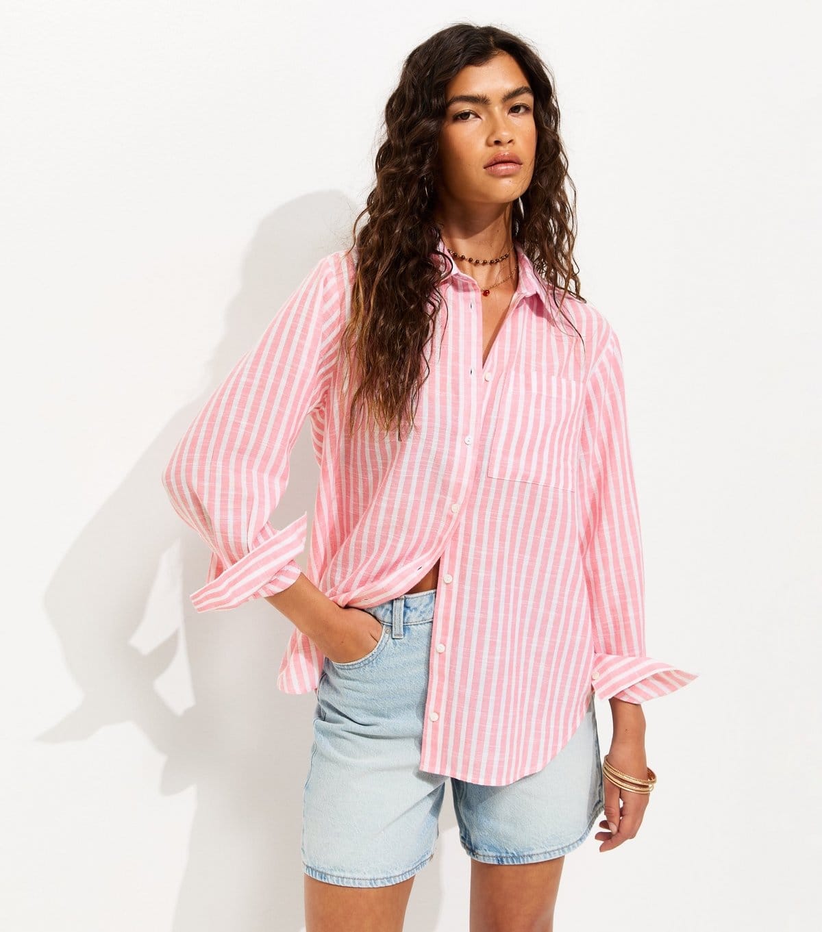 New Look Pink Striped Long Sleeve Shirt