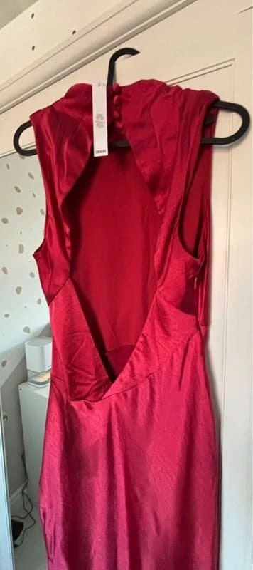 ASOS Brand New ASOS Design Red Satin Drape Maxi Backless dress UK 10