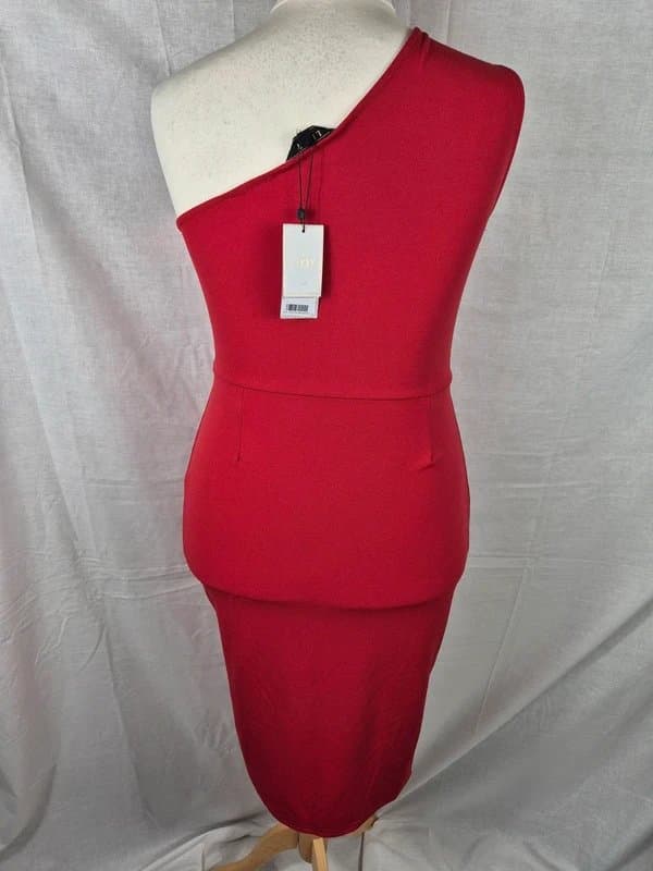 Lipsy (766) lipsy red ruffle one shoulder dress size 14