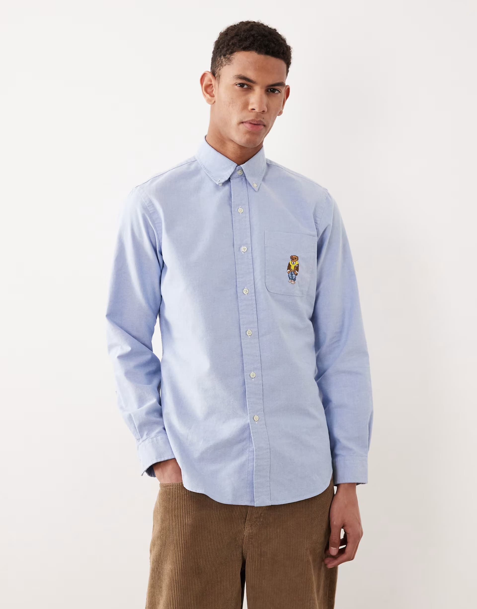 ASOS Polo Ralph Lauren heritage bear logo custom fit oxford shirt in light blue