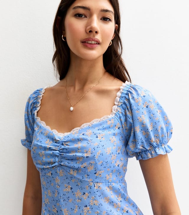 New Look Women's Blue Ditsy Print Lace Trim Playsuit New Look - 3