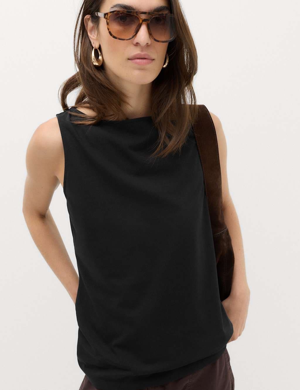 Marks & Spencer M&S Cotton Rich Slash Neck Vest Black