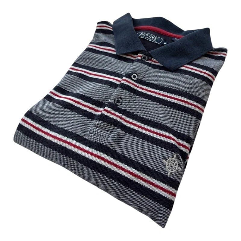 Benchi Maine Striped Polo Shirt Men's UK Size L Grey Short Sleeve
