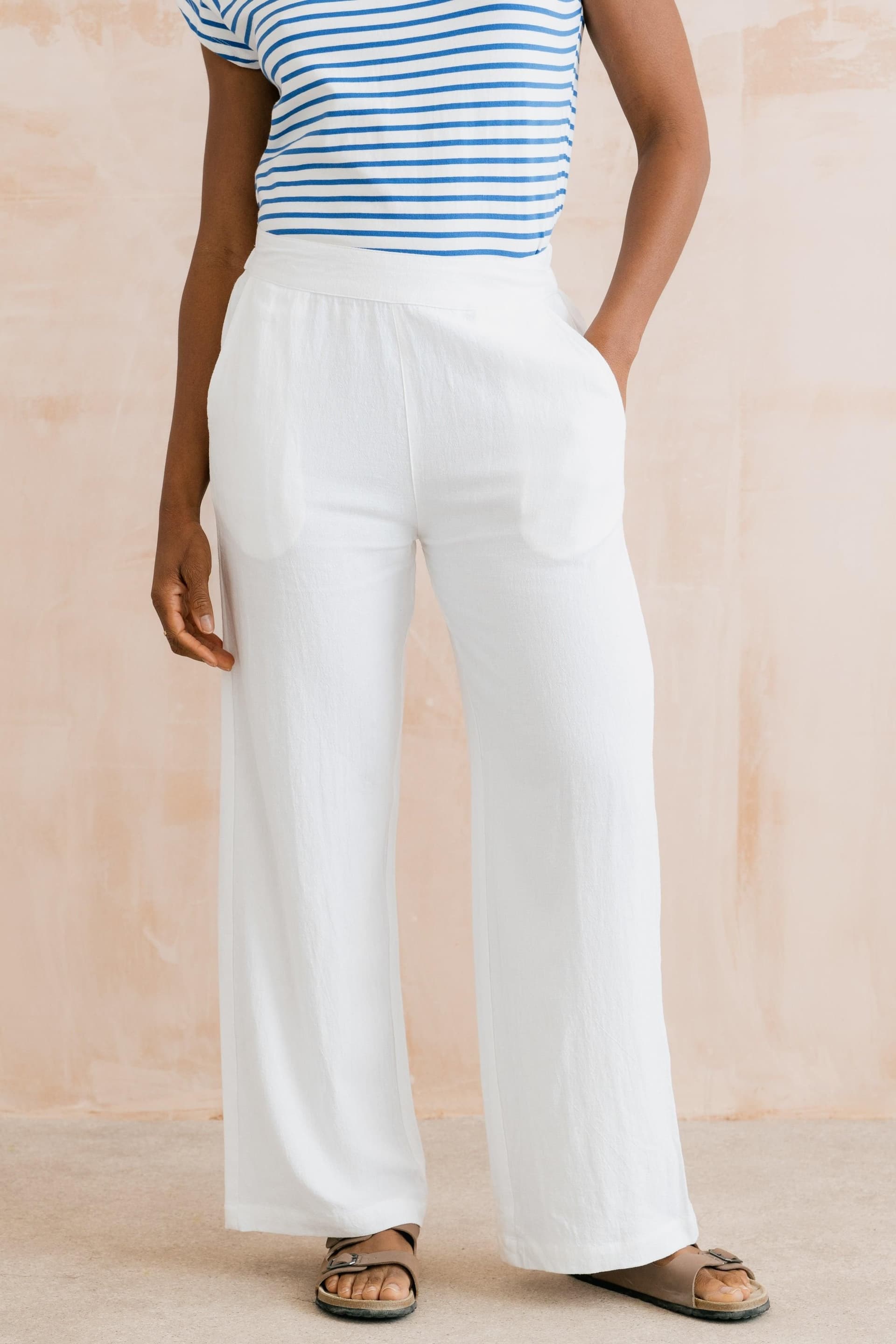 Lily & Me Lily & Me Women's Grace Wide Leg Linen Blend Trousers in White