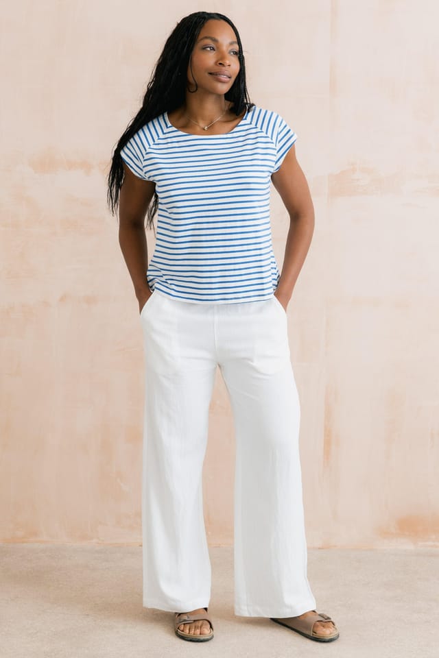 Lily & Me Lily & Me Women's Grace Wide Leg Linen Blend Trousers in White - 2