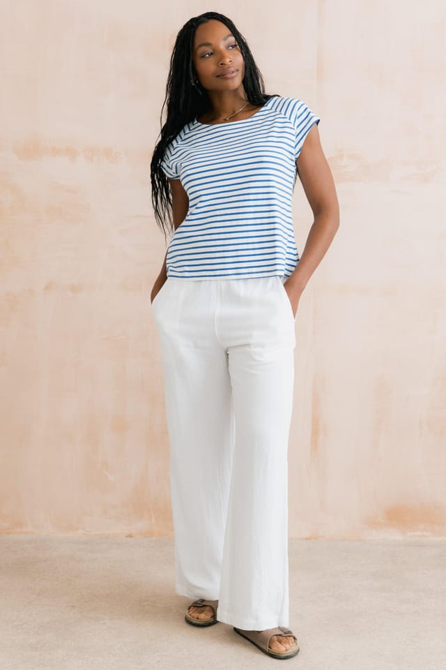 Lily & Me Lily & Me Women's Grace Wide Leg Linen Blend Trousers in White - 3