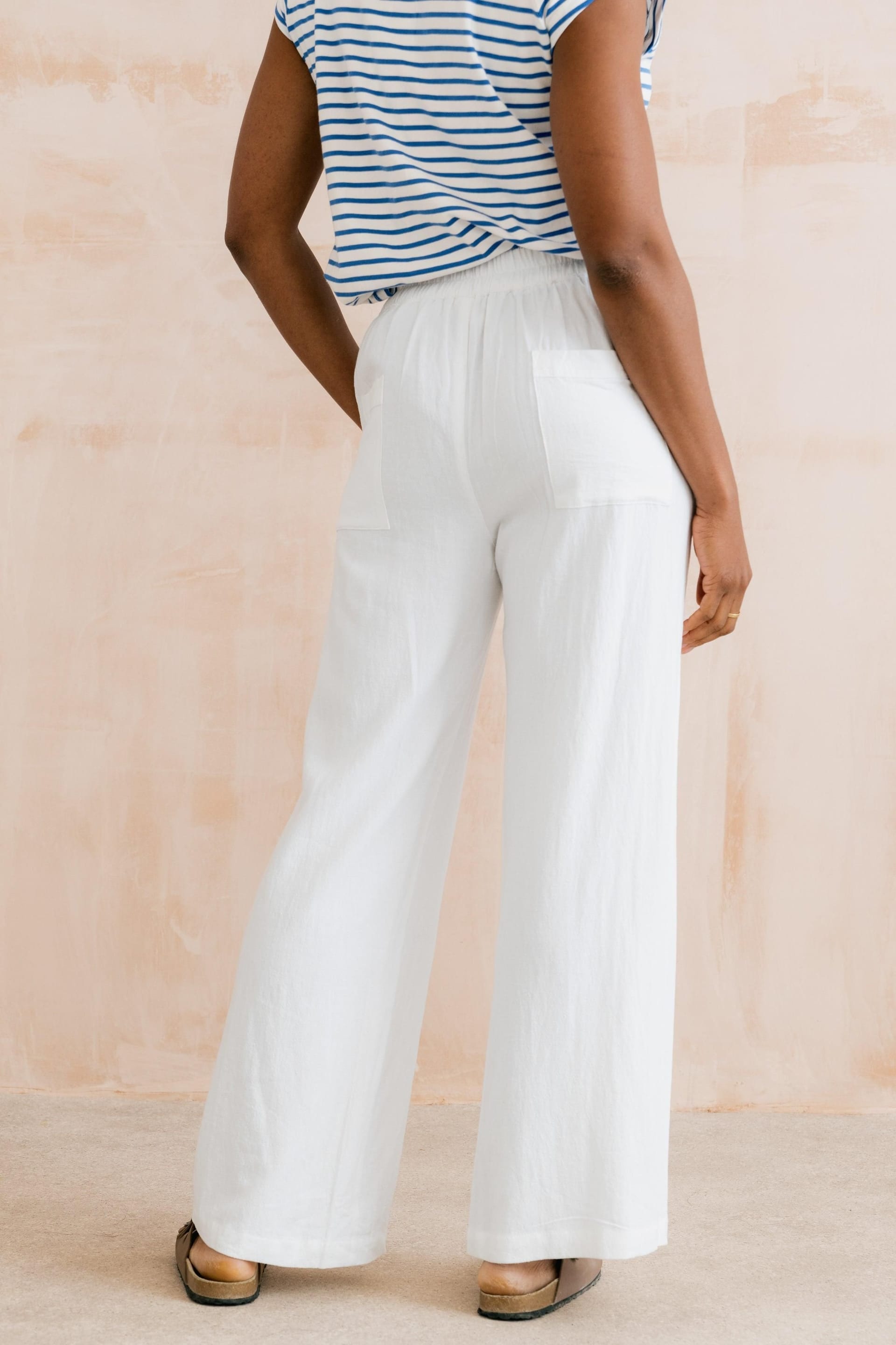 Lily & Me Lily & Me Women's Grace Wide Leg Linen Blend Trousers in White - 4