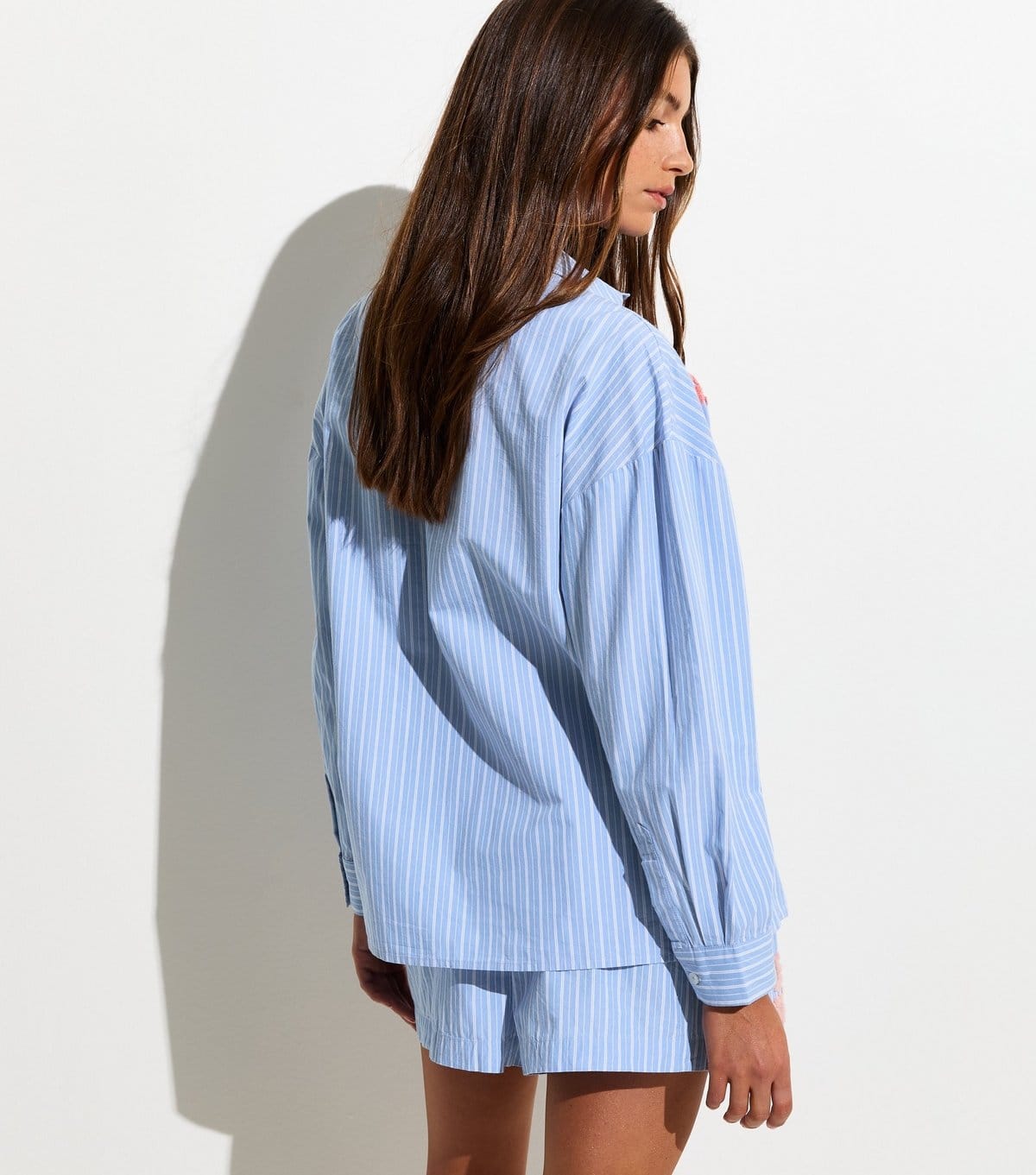 New Look Women's Blue Pina Fresca Stripe Embroidered Shirt New Look - 4