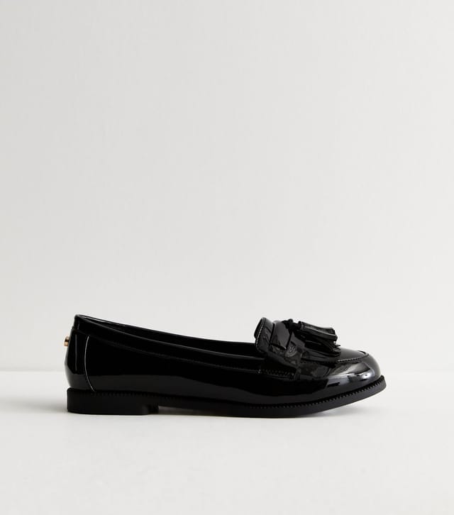 New Look Women's Wide Fit Black Patent Tassel Loafers New Look - 3