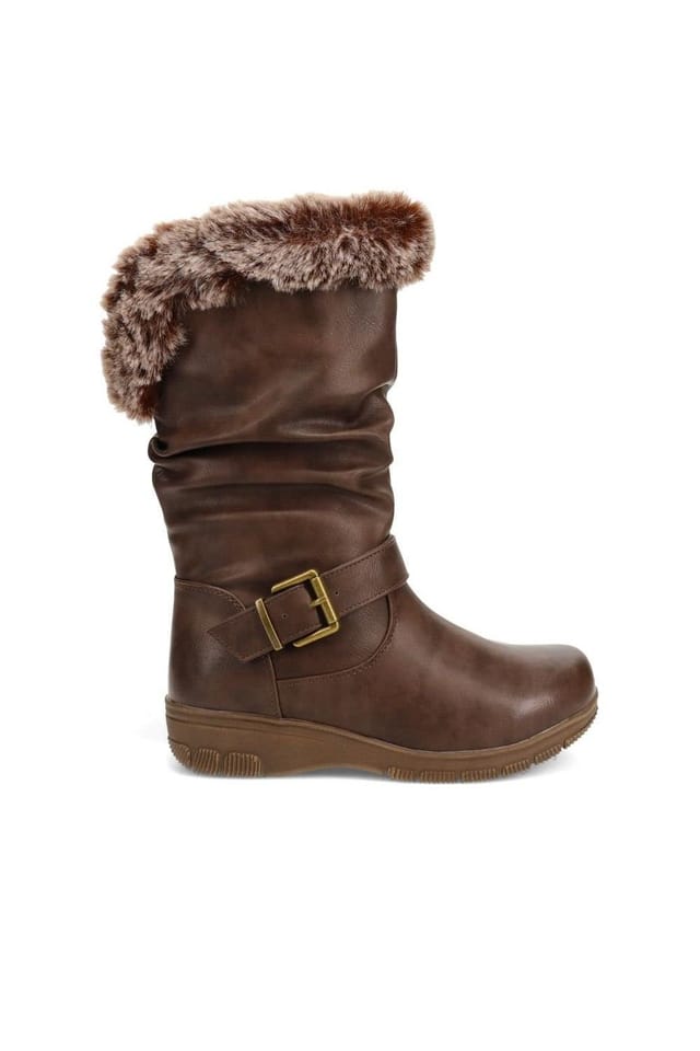Easyfit Easyfit Women's Faux-Fur Cuff Long Boots in Brown - 2