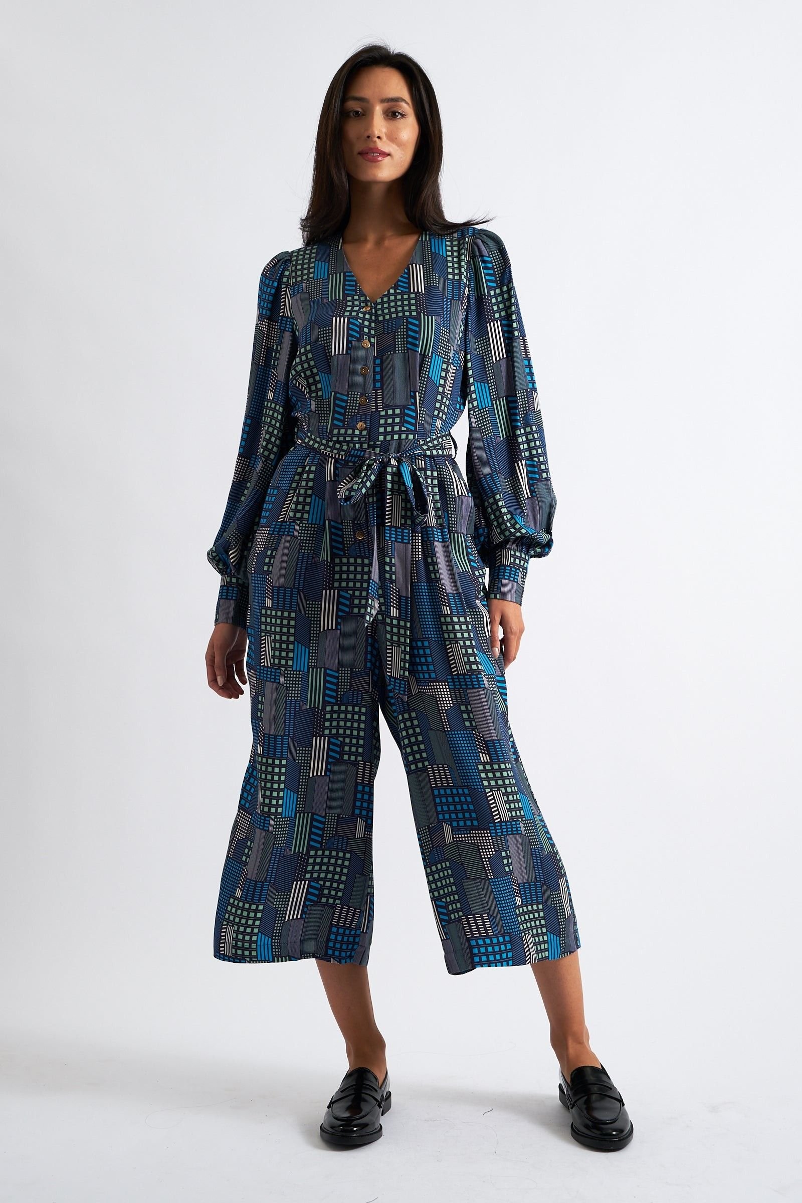 Louche Louche Women's Moski Geo City Print Jumpsuit in Blue - 4