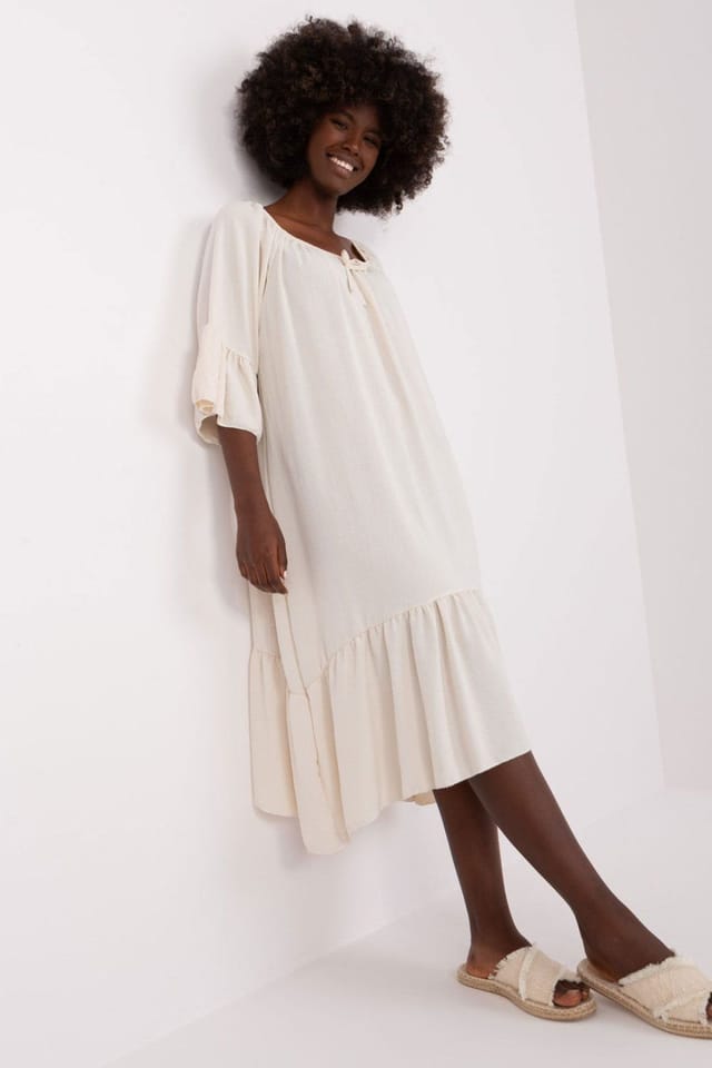 Love Lace Love Lace Women's Loose Fit Summer Dress with Frill Sleeves in Beige - 2