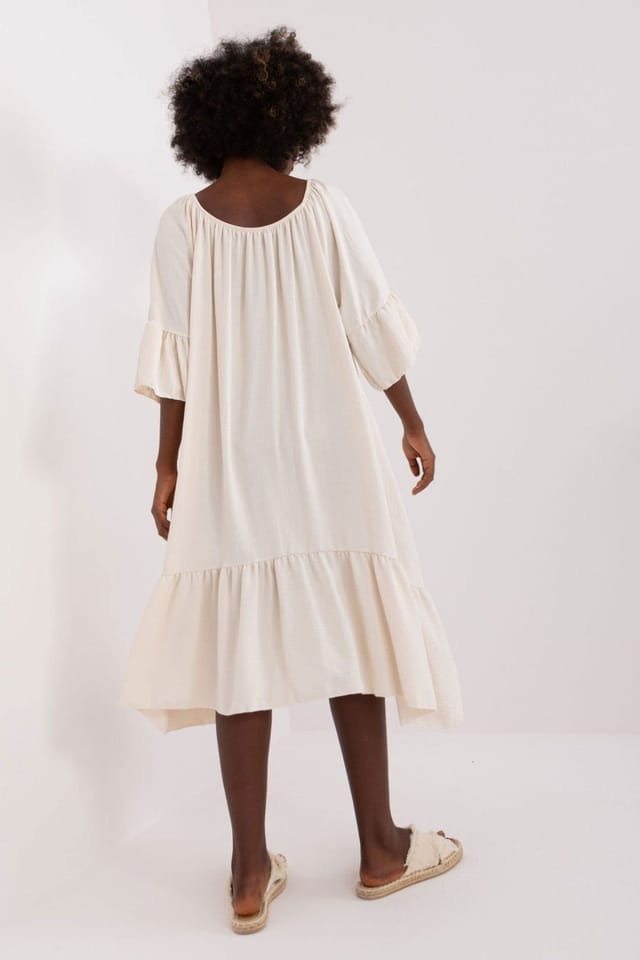 Love Lace Love Lace Women's Loose Fit Summer Dress with Frill Sleeves in Beige - 3